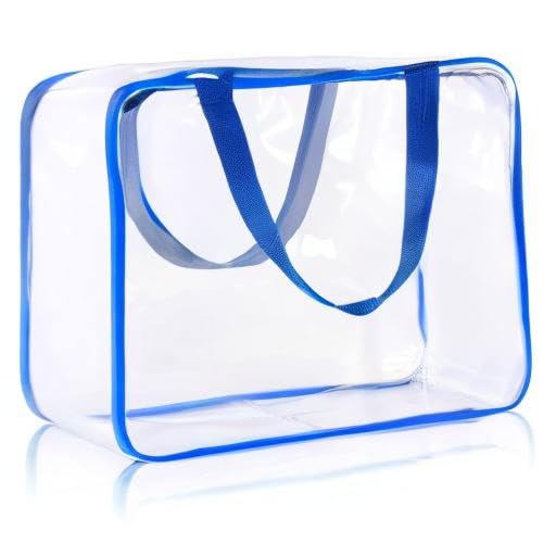 5Pcs Crystal Clear PVC Travel Toiletry Bag Kit for Women Men, Waterproof Vinyl Packing Organizer Storage Bags with Zipper Handle Straps, Cosmetic Pouch Carry on Airport Airline Compliant Bag Handbag