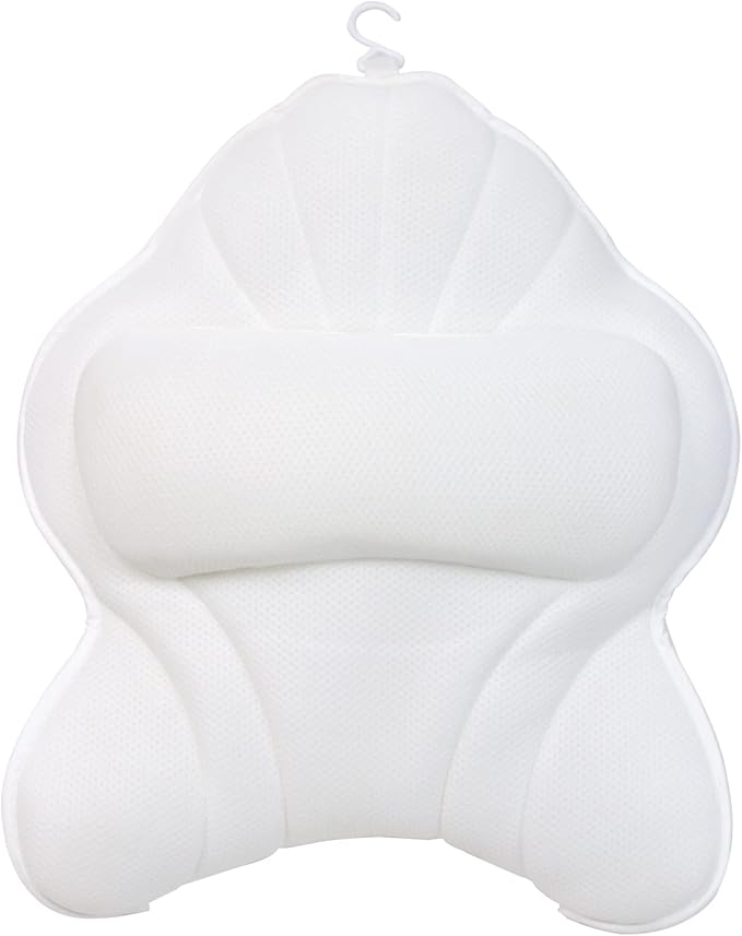 Extra Thick Large Bath Pillow with Neck,Back,Head Support for Bathtub, Spa, Soaking White(21''x17'')