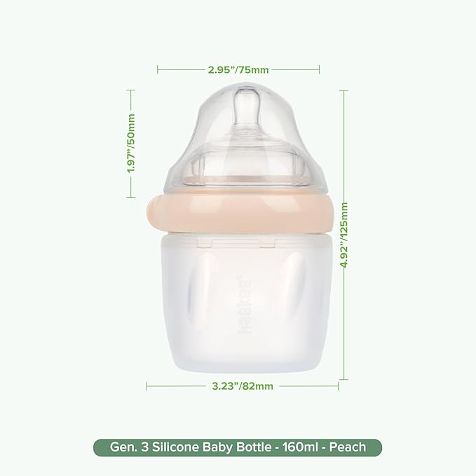 haakaa Gen. 3 Silicone Baby Bottle 160ml /5.4oz β Baby Bottles for Newborn 0M+, BPA-Free Breastfeeding Baby Bottle with Natural Latch, Slow Flow Anti-Colic Silicone Baby Bottleβ Peach