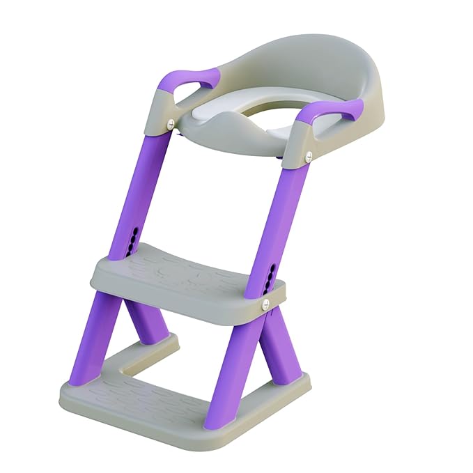 SKYROKU New Sector-Shape Stabilized Base 2-in-1 Toddler Toilet Seat, Potty Training Toilet with Splash Guard, Anti-Slip Pad, and Step Stool (Dark Blue) (8868-Grey Purple)