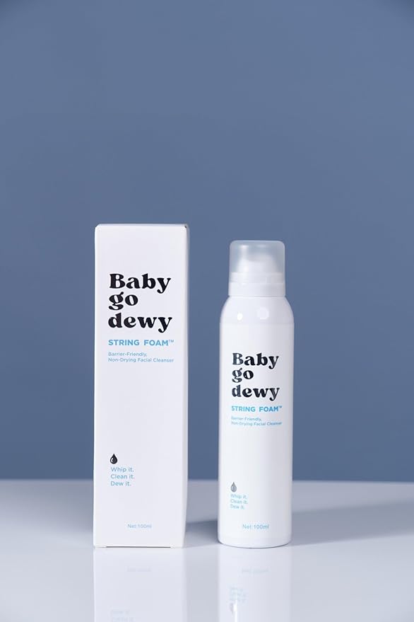 Baby Go Dewy STRING FOAM Barrier Friendly Non-Drying Facial Cleanser with APG & Plant-Powered Ingredients, Foaming Facial Cleanser Fragrance Free Sensitive Skin Friendly