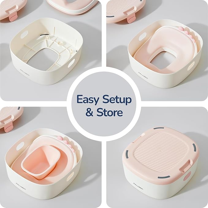 3 in 1 Potty Training Toilet, Dinosaur Toddler Potty Training Seat for Boys Girls with Comfortable Cushion, Easy-to-Clean and Anti-Slip Potty Training Step Stool for Toilet (Pink)