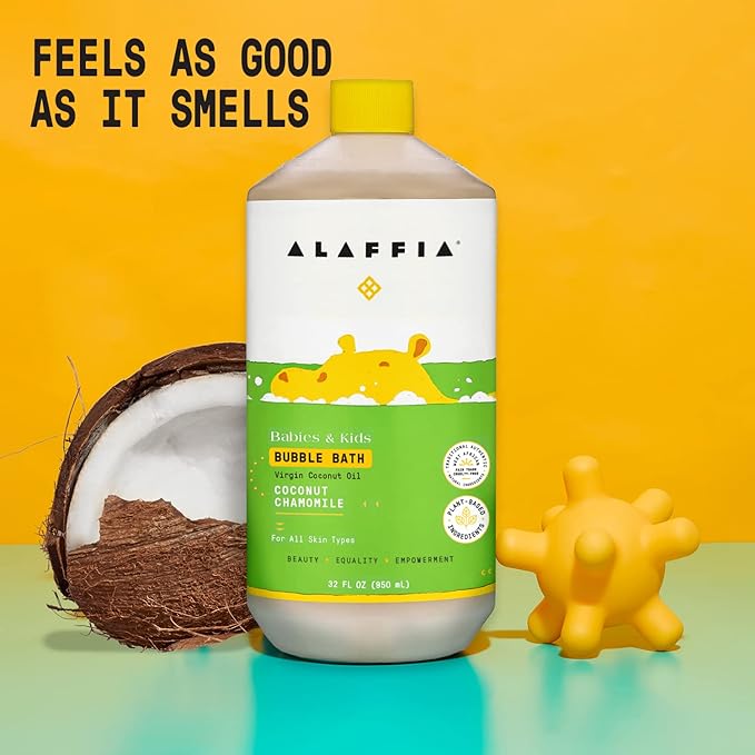 Alaffia Babies & Kids Bubble Bath, Coconut Chamomile, Pump Included – Gentle Cleanser with Raw Shea Butter and Yarrow, 32 Fl Oz