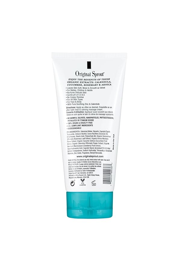 Original Sprout Scrumptious Baby Cream, Gentle Moisturizing Cream for Dry, Sensitive Skin & Diaper Rash, Non-Greasy Baby Lotion with Zinc Oxide & Calendula for Face & Body, 3 fl oz, Travel Size
