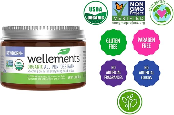 Wellements Organic All Purpose Balm for Babies and Kids (1.8 Fl Oz) | Gentle and Soothing All Over Baby Ointment* for Dry, Chafed and Sensitive Skin | Free from Petroleum, Parabens and Fragrances