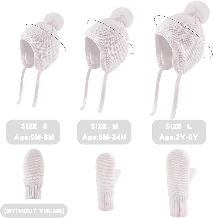 Basic Winter Baby Beanie Gloves Boys Girls Knitted Hat Pompom Kids Earflap Hats Warm Infant Toddler Beanie Mittens Set