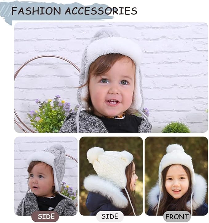 Winter Kids Beanie Hat Baby Knitted Hats Fleece Earflap Beanie Windproof Warm Toddler Beanies Boys Girls 0-8 Years