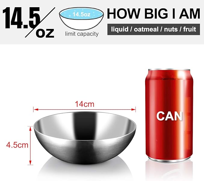 Stainless Steel Bowls for Kids , 18/8 Stainless Steel Toddler Bowl, BPA-Free , Durable & Easy Clean, 4 Pack - 14.5 oz Perfect for Baby Meals, Snacks, Serving and Travel & Home Use, Dishwasher Safe