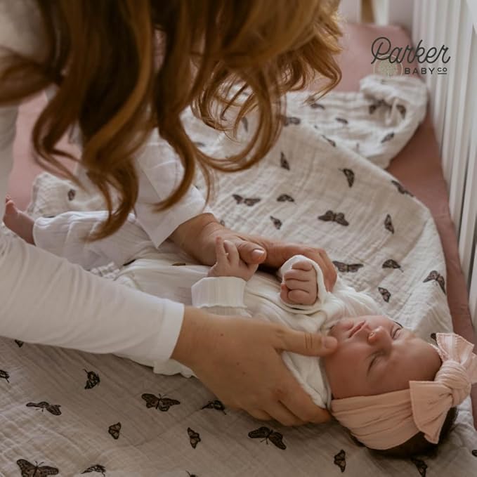 Parker Baby Co. Swaddle Blankets - Pack of 3 of 100% Cotton Muslin Swaddle Blankets for Baby Boys and Girls - Unisex/Gender Neutral - Butterfly Set