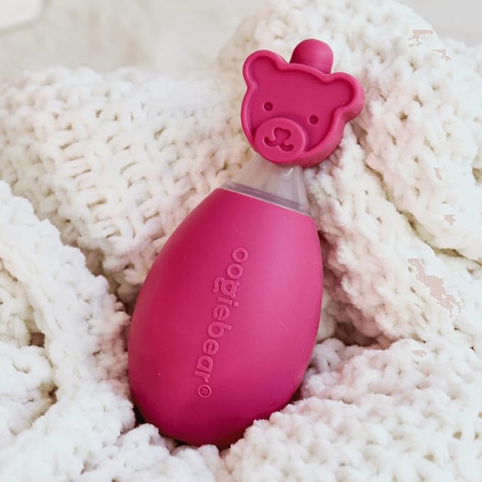 oogiebear: Baby Nasal Aspirator - Safe Booger & Earwax Remover for Newborns, Infants, Toddlers - Better Syringe, Airtight Suction, Nose Sucker - Essential Baby Stuff, Diaper Bag Must-Haves, Pink