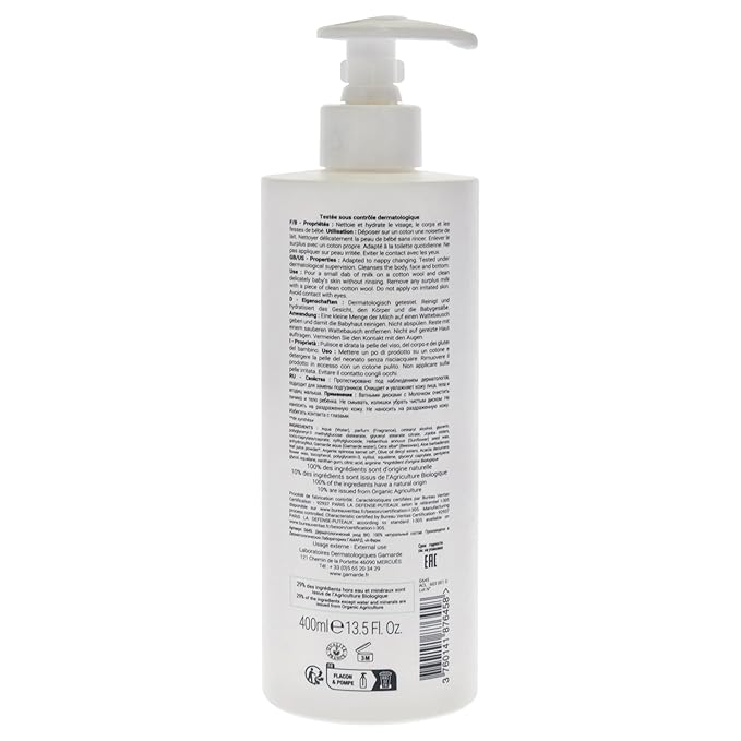 Gamarde Baby Cleansing Milk - No-Rinse Baby Bath - Soothes Redness, Discomfort, and Removes Impurities - Clean and Soft Skin - 13.52 oz Cleanser