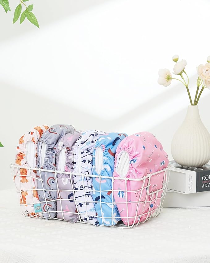 ALVABABY Baby Cloth Diapers 6 Pack with 12 Inserts Cloth Diaper Covers Adjustable Washable Reusable for Baby Girls and Boys 6DM123A
