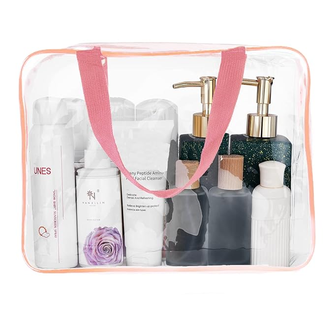 3Pcs Crystal Clear PVC Travel Toiletry Bag Kit for Women Men, Waterproof Vinyl Packing Organizer Storage Bags with Zipper Handle Straps, Cosmetic Pouch Carry on Airport Airline Compliant Bag Handbag