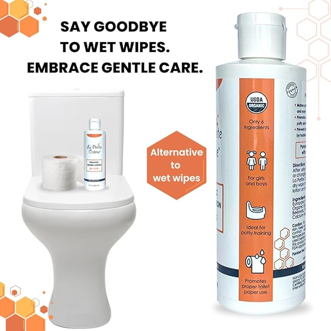 La Petite Creme French Premium Liniment Wiping Lotion for Kids (8 oz) - Potty Training Solution - Skin Cleanser & Moisturizer - Girls and Boys - USDA Certified Organic and EWG Verified