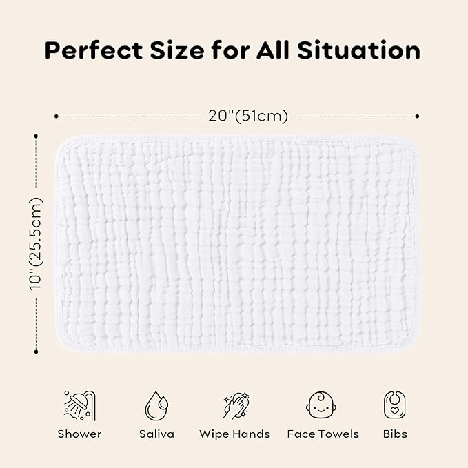 Looxii Muslin Burp Cloths 100% Cotton Muslin Cloths 12 Pack Large 20''x10'' Extra Soft and Absorbent Baby Burping Cloth for Boys and Girls (White+Pink)