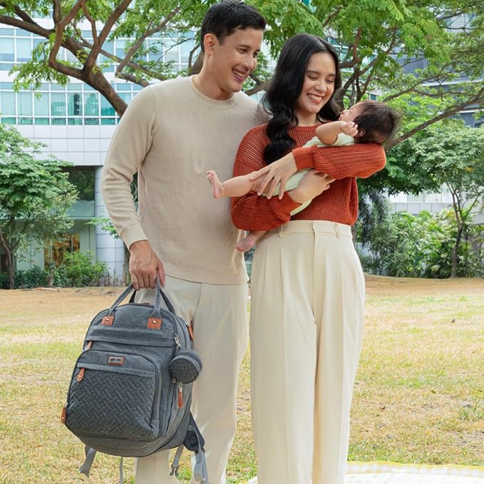 BabbleRoo Extra Large Diaper Bag Backpack, Expandable Baby Bag with Up to 50% More Capacity - Travel Essentials Baby Bag Tote with Changing Pad, Stroller Straps & Pacifier Case - Unisex, Denim Blue