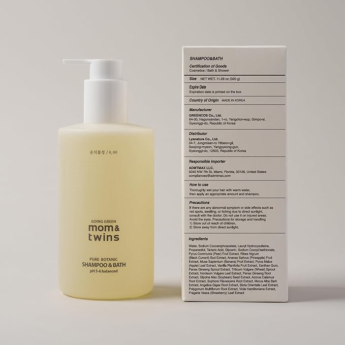 SHAMPOO & BATH – Tear-Free 2-in-1 Organic Korean Baby Shampoo & Wash, Vegan Cleanser for Hair, Face & Body, Gentle, EWG Verified, Non-Toxic (10.82 fl oz / 320g)