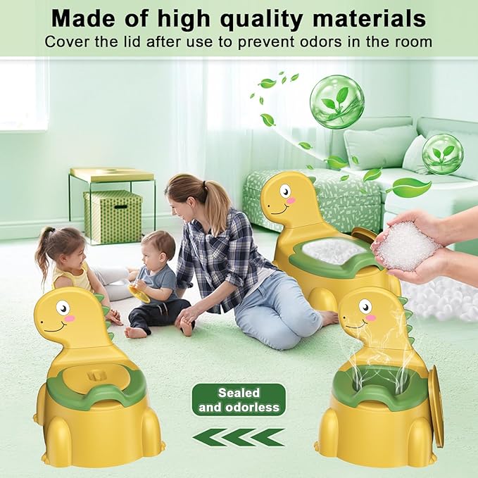 Potty Training Toilet, Toddler Potty Training Seat Baby Potty Chair, Dinosaur Toilet Potty Seat for Boys Girls Kids Toddlers, Portable Travel Potty with lid,Urinal, Splash Guard, Non-Slip Pad(Yellow)