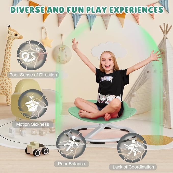 Sensory Swivel Chairs for Kids, Spinning Chair for Autistic Kids, Sit and Spin Sensory Toys, Training Body Coordination, Autism ADHD Chairs Indoor Outdoor Play Equipment (Green)