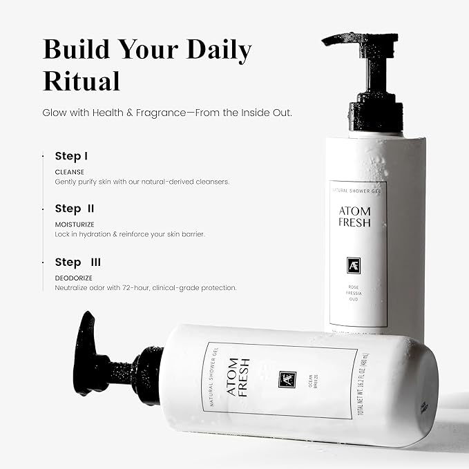 Atom Fresh Iris Cedar Marine Body Wash for Women, Sulfate Free Body Shower & Gentle Cleanser for Sensitive Skin - Moisturizing Bodywash with Refreshing Scent, Natural Shower Gel for Body Care