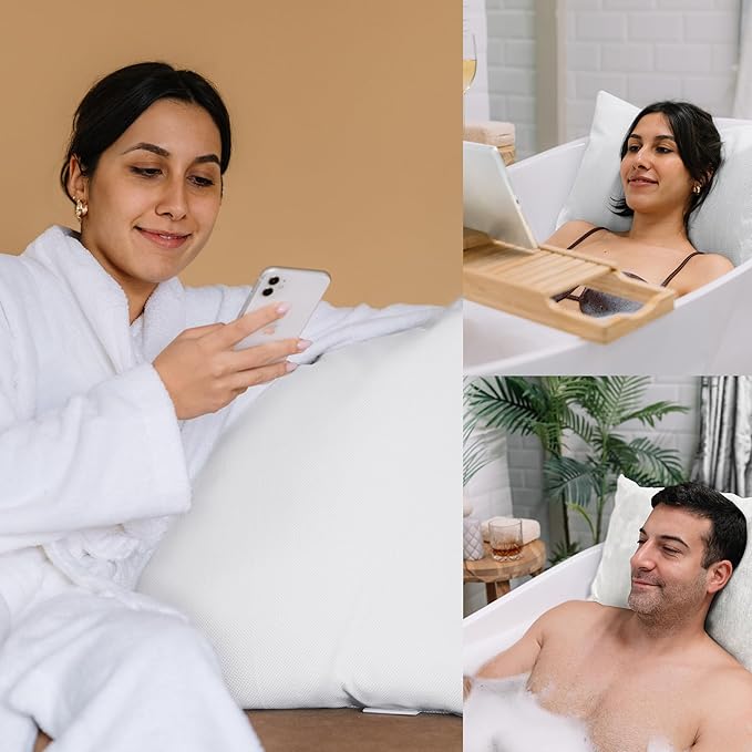 Luxury Bath Pillow for Tub - Thick and Comfortable Bathtub Pillow Support for Head and Neck and Back - Washable Quick-Drying Bath Pillows - Bath Cushion for Home Spa - Fits Any Bathtub - White