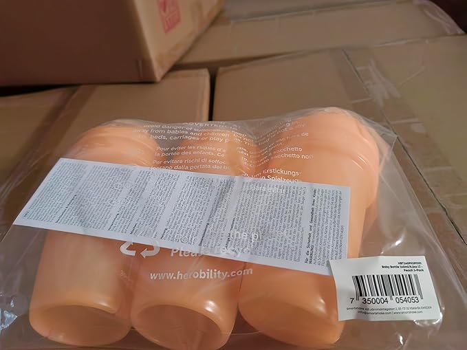 Herobility Double Anti-Colic Baby Bottles – 8.5 fl oz/240ml – 3-Pack – Peach