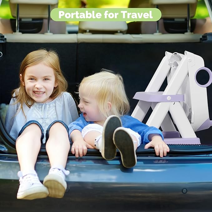 COOSEYA Toilet Seat, Potty Training Seat for Toddler, Upgraded 2-in-1 Potty Toilet Training for Boys and Girls,Waterproof Cushioned Mat with Non-Slip Step Stool(Purple)