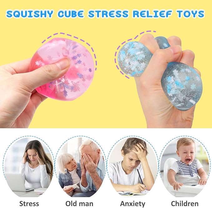 Ice Cube Fidget Toy for All Ages: 3 Pack Soft Cubes Sensory Fidget Ice Cube Stress Ball Squishy Cube Stress Relief Toys for Kids, Teens and Adults Party Favors, Birthday Gift for Kids Age 3+
