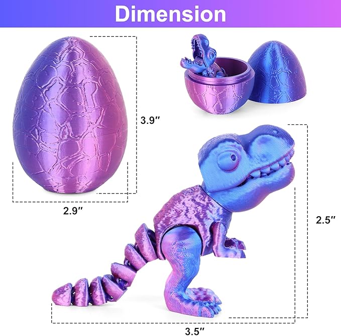 3D Printed Dragon Kids Dinosaur Toys 3D Printed Fidget Toys, Articulated Dragon Egg, 3D Dragon, Home Office Decor Executive Desk Toy 3D Printed Dragon Eggs with Dragon Inside (Rose - Blue)