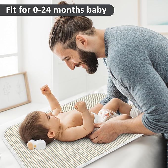 Baby Diaper Changing Pad, 21 5/8" x 31.5" Waterproof Changing Pad Liners - Reusable Soft and Absorbent Portable Changing Mat(Stripe1PCS)