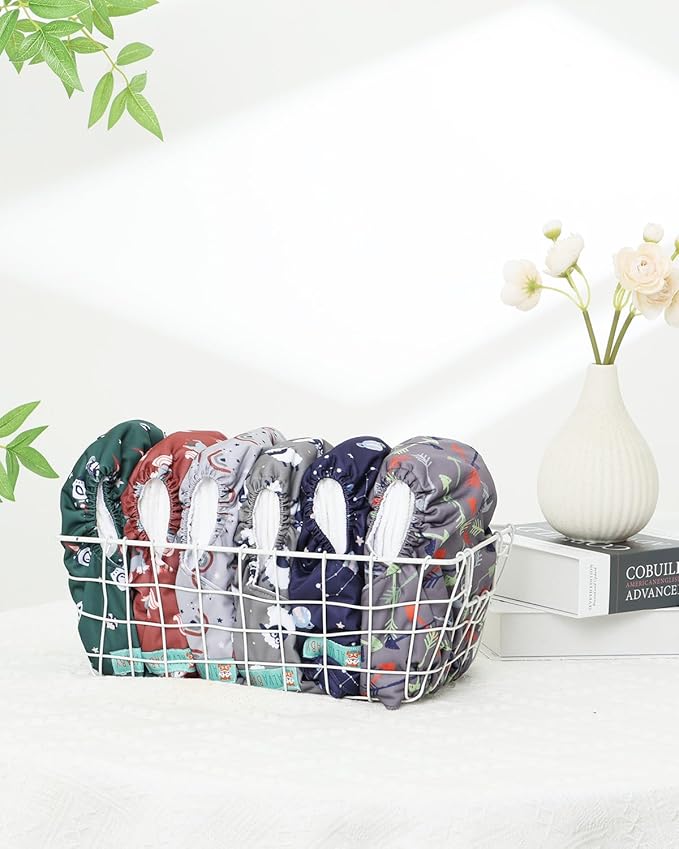 ALVABABY Baby Cloth Diapers 6 Pack with 12 Inserts Cloth Diaper Covers Adjustable Washable Reusable for Baby Girls and Boys 6DM122A