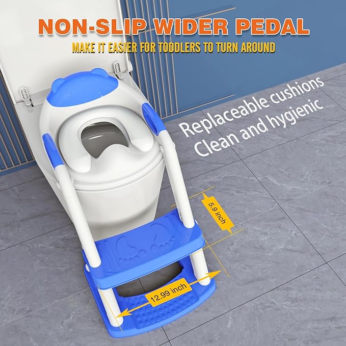 Potty Training Seat, SKYROKU Upgrade Toddler Toilet Seat for Kids Boys Girls, 2 in 1 Potty Training Toilet, Splash Guard Anti-Slip Pad Step Stool,New Sector-Shape Stabilized Base (Dark Blue)