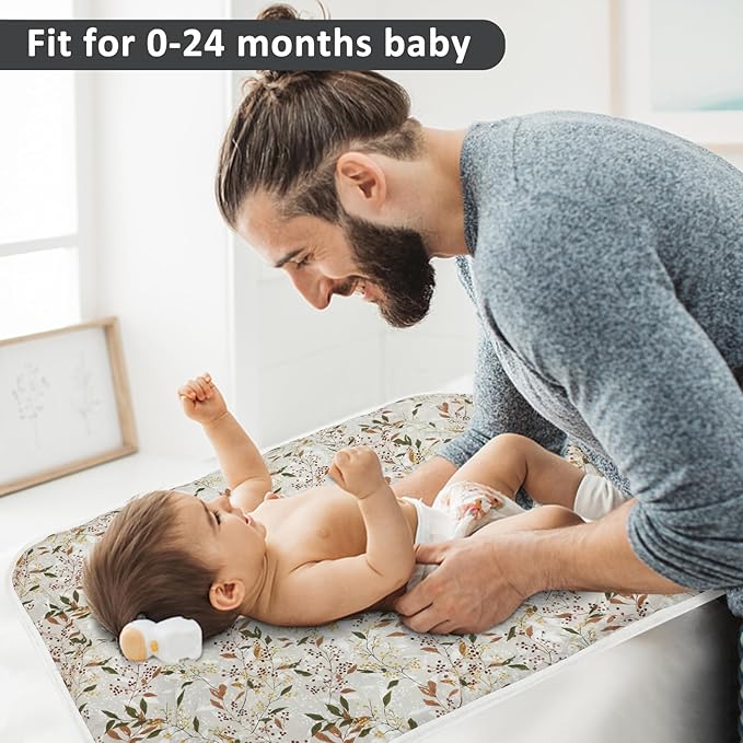 Baby Diaper Changing Pad, 21 5/8" x 31.5" Waterproof Changing Pad Liners - Reusable Soft and Absorbent Portable Changing Mat(Leaf1PCS)