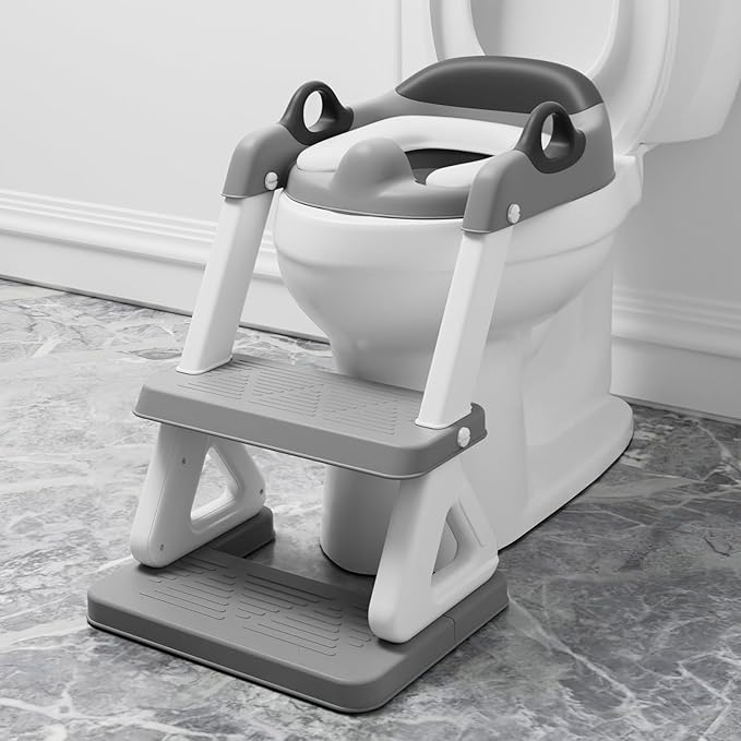 Potty Training Seat with Step Stool Ladder for Kids and Toddler,Wiifo Sturdy Potty Ladder with Soft Padded Cushion for Toddler Boys and Girls(Light Grey) 2025 New Version
