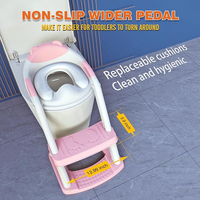 Potty Training Seat, SKYROKU Upgrade Toddler Toilet Seat for Kids Boys Girls, 2 in 1 Potty Training Toilet, Splash Guard Anti-Slip Pad Step Stool,New Sector-Shape Stabilized Base (Pink)