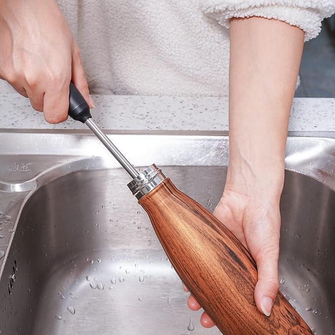 Water Bottle Cleaning Brush with 2 Replaceable Heads, Compatible with Sport Bottles, Tumblers, Mugs, Wine Decanters, Glassware, Round, 1 Pack (15 in)