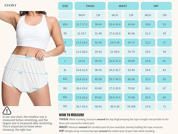 Women's Plastic Pants for Adult Diapers Incontinence Waterproof Cloth Diaper Cover Leakproof Rubber Underwear Alternative (White, L)