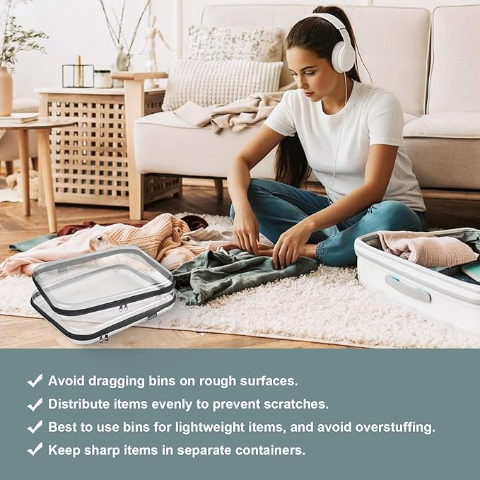 Hard Sided Clear Zipper Case for Storage- Professional-Grade Plastic Clear Zipper Pencil Case,Toy Storage Bins, Toiletry Pouch, Travel Organizer, Cosmetic Bag(Black,2 Pack, L)