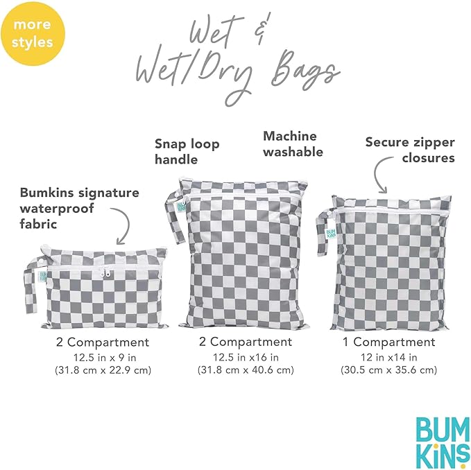 Bumkins - Waterproof Wet Bag, Wet/Dry Clutch & Clear Travel Bags - For Beach, Baby, Travel, Cloth Diapers, Pump Parts, Pool, Gym, Toiletries - Reusable & Easy to Clean - Evil Eye - 5 Pack