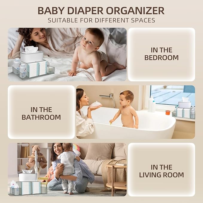Diaper Caddy, Baby Changing Table Organizer, Detachable Clear Acrylic Diaper Storage for Wipe Dispenser, Wipe Warmer and other Diapering Essentials