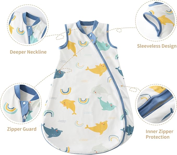 1.0 Tog 2.5 Tog Baby Sleep Sack, 100% Cotton Baby Sleeping Bag 3-24M, 2-Way Zipper Baby Wearable Blanket