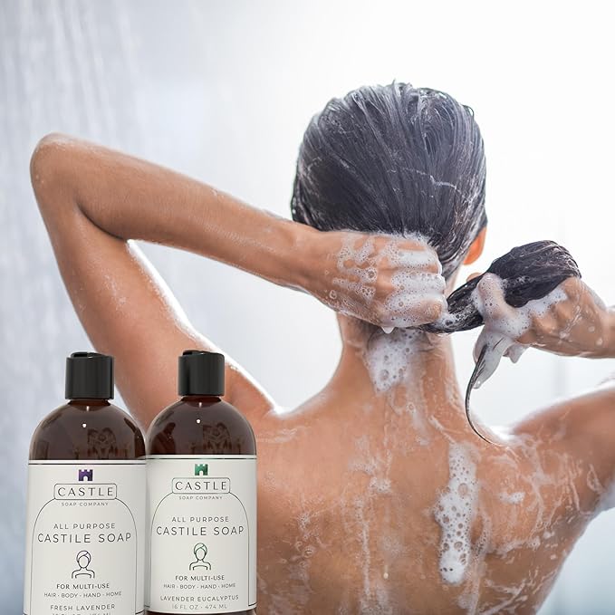Castle Soap All-Purpose Castile Soap | Multi-Use Gentle Cleanser for Hair, Body, Hands, & Home | Nourishing Coconut Oil Formula | Sensitive Skin Friendly | Hydrating | 16 oz | Lavender and Eucalyptus