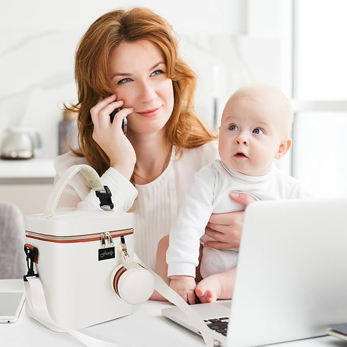 Breastmilk Cooler Bag with Ice Pack, Insulated Baby Bottle Tote Bag for 6 Bottles Up to 9 oz, Clip-On Pouch for Baby Essentials, Leakproof, Waterproof, Shoulder Strap for Nursing Moms