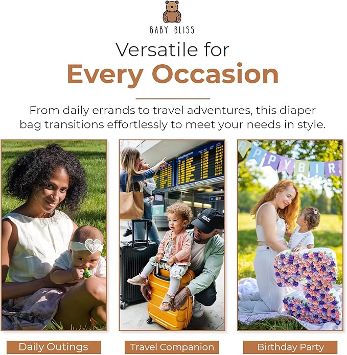 Baby Bliss Alexander Diaper Bag for New Parents - Versatile Diaper Backpack Available in 4 Color Options, Features Organizational Pockets, Perfect for Daily Use.