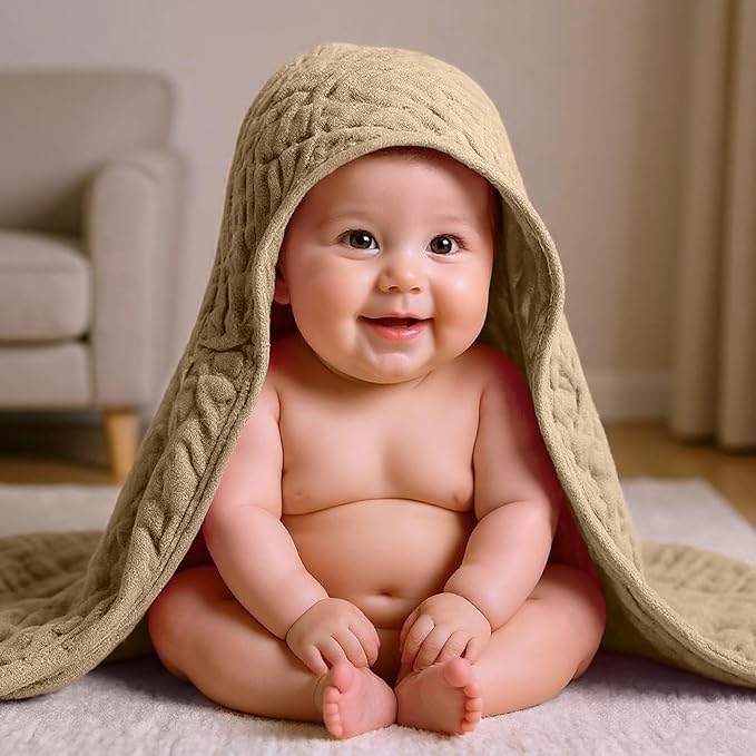 VitalCozy 12 Pcs Baby Muslin Hooded Bath Towels and Washcloths Muslin Cotton Hooded Baby Towels Absorbent Blankets for Gift Newborn Infant Shower (32 x 32 Inch,Girl Style)