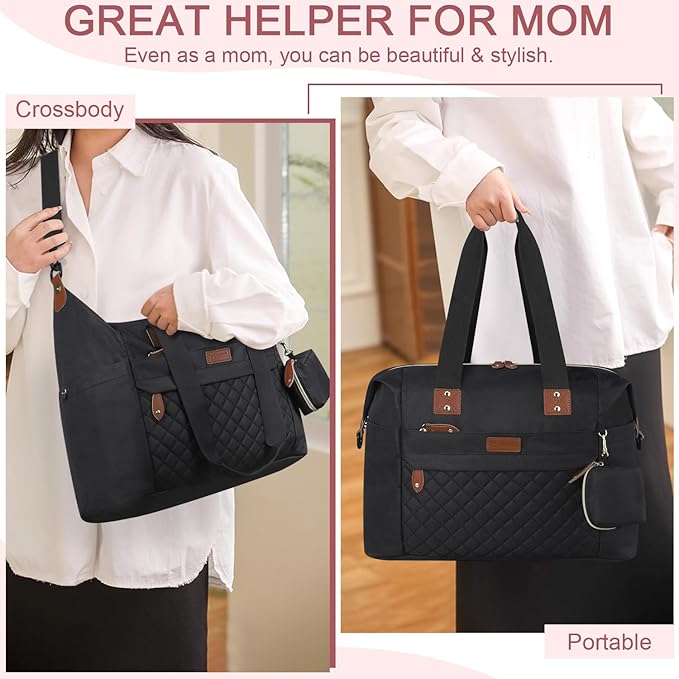 Diaper Bag Tote - Diaper Baby Bags with Pacifier Case, Shoulder Straps, Stroller Clips, Waterproof Large Mommy Maternity Travel Baby Bag for Mom and Dad, Medium, Black