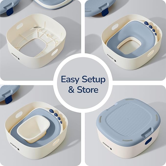 3 in 1 Potty Training Toilet, Dinosaur Toddler Potty Training Seat for Boys Girls with Comfortable Cushion, Easy-to-Clean and Anti-Slip Potty Training Step Stool for Toilet (Blue)