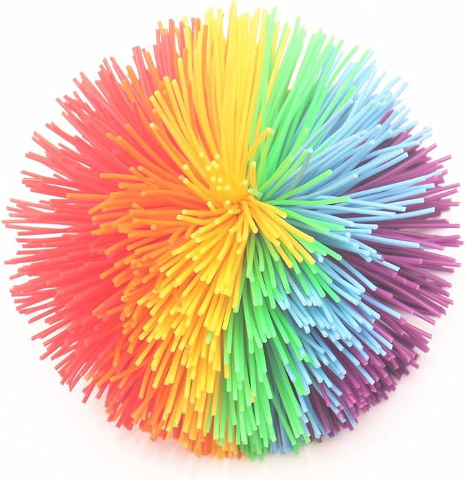 4.5Inch Large Rainbow Stringy Ball Silicone Bouncing Fluffy Jugging Ball,Monkey Stress Ball (Rainbow)