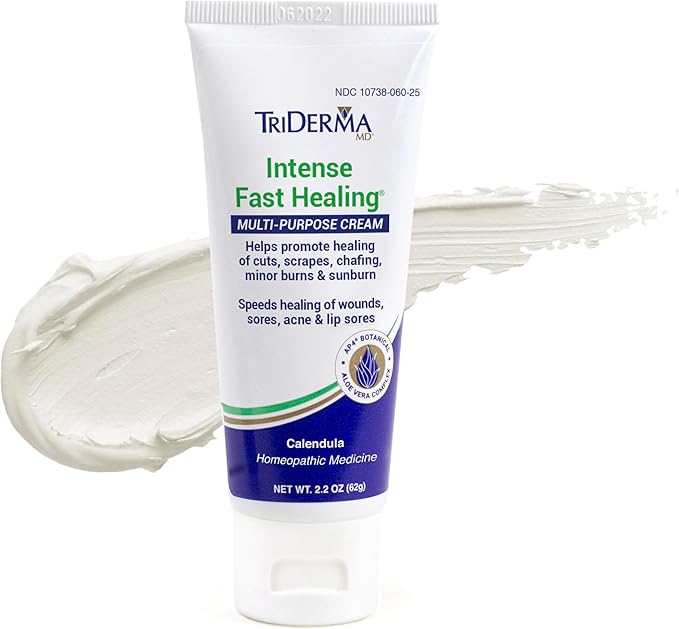 TriDerma Intense Fast Skin Healing Cream for Hard-to-Heal Skin Irritations, Sores, Rashes, Dry, Cracked Hands, Cuts, Chafing, Burns, Scrapes - First Aid Kit Essential - FSA Eligible - 2.2 oz