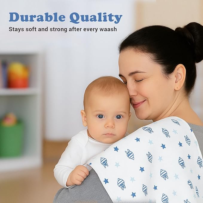 Baby Burp Cloths for Boys and Girls - 7 Pack Large 100% Cotton - Double Layered Extra Absorbent Burp Rags, Blue